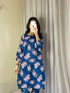 2 Pcs Women’s Stitched Gulab Print Linen Casual Wear For Women