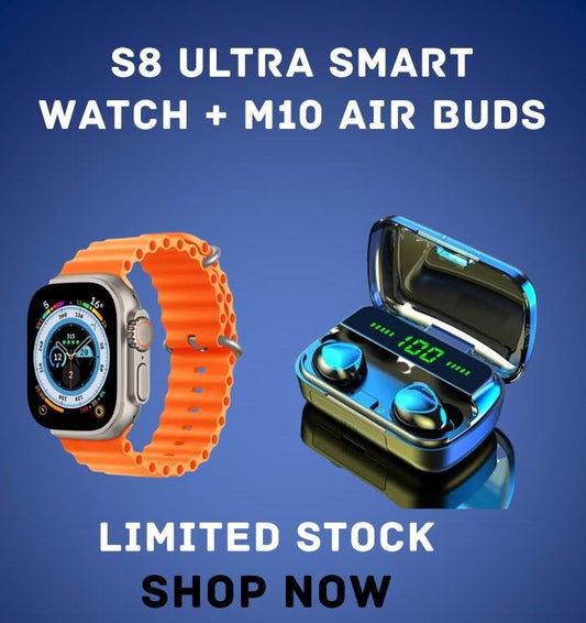 (Deal Pack Of 2) M10 Air Buds & S8 Ultra Smart Watch